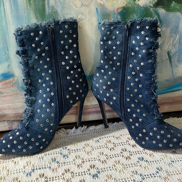 Denim half calf 4 inch heels, blue size 8 1/2 - Picture 3 of 6